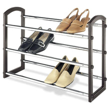 Load image into Gallery viewer, Expandable 3 Tier Shoe Rack in Faux Leather and Chrome