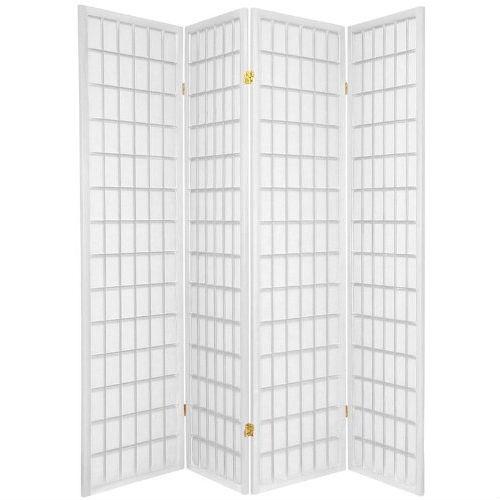 4-Panel Room Divider Oriental Shoji Privacy Screen in White