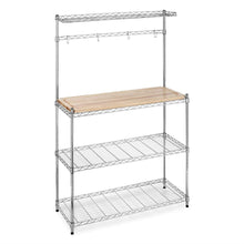 Load image into Gallery viewer, Modern Bakers Rack in Chrome Steel with Removable Wood Cutting Board