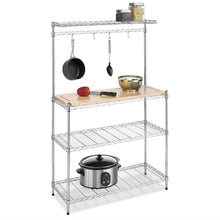 Load image into Gallery viewer, Modern Bakers Rack in Chrome Steel with Removable Wood Cutting Board