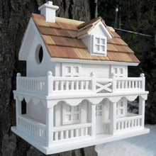 Load image into Gallery viewer, White Cottage Style Wood Birdhouse with unpainted Nest Box Bird House