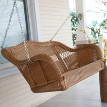 Load image into Gallery viewer, Walnut Brown All Weather Resin Wicker Porch Swing with Hanging Chain