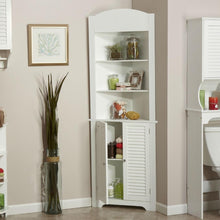 Load image into Gallery viewer, Bathroom Linen Tower Corner Storage Cabinet with 3 Open Shelves in White