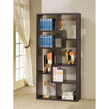 Load image into Gallery viewer, Modern 70-inch High Display Cabinet Bookcase in Dark Brown Cappuccino Wood Finish