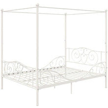 Load image into Gallery viewer, Full size White Metal Canopy Bed Frame with Heavy Duty Steel Slats