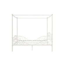Load image into Gallery viewer, Full size White Metal Canopy Bed Frame with Heavy Duty Steel Slats