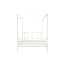 Load image into Gallery viewer, Full size White Metal Canopy Bed Frame with Heavy Duty Steel Slats