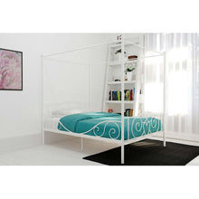 Load image into Gallery viewer, Full size White Metal Canopy Bed Frame with Heavy Duty Steel Slats
