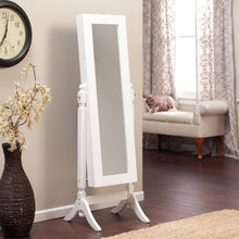 Load image into Gallery viewer, White Full Length Tilting Cheval Style Floor Mirror with Jewelry Storage