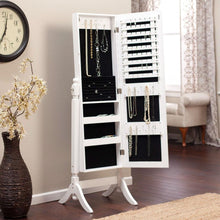 Load image into Gallery viewer, White Full Length Tilting Cheval Style Floor Mirror with Jewelry Storage