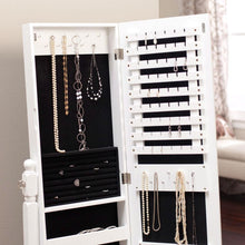 Load image into Gallery viewer, White Full Length Tilting Cheval Style Floor Mirror with Jewelry Storage