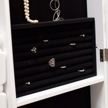 Load image into Gallery viewer, White Full Length Tilting Cheval Style Floor Mirror with Jewelry Storage