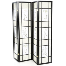 Load image into Gallery viewer, Black 4-Panel Room Divider Shoji Screen with Asian Floral Print