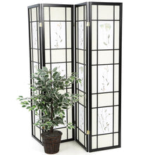 Load image into Gallery viewer, Black 4-Panel Room Divider Shoji Screen with Asian Floral Print