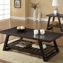 Load image into Gallery viewer, Contemporary Coffee Table with Slatted Bottom Shelf in Rich Brown