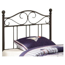 Load image into Gallery viewer, Twin size Metal Headboard with Scrolling Accents in Dark Brown