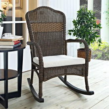 Load image into Gallery viewer, Indoor-Outdoor Patio Porch Mocha Wicker Rocking Chair with Beige Cushion