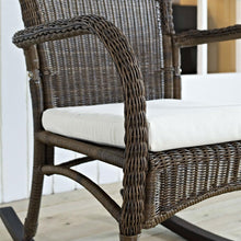 Load image into Gallery viewer, Indoor-Outdoor Patio Porch Mocha Wicker Rocking Chair with Beige Cushion