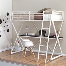 Load image into Gallery viewer, Modern Twin size Bunk Bed Loft with Desk in White Metal Finish