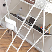 Load image into Gallery viewer, Modern Twin size Bunk Bed Loft with Desk in White Metal Finish