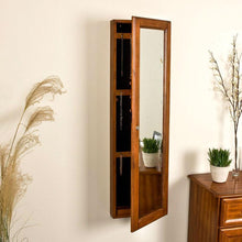 Load image into Gallery viewer, Wall Mount Jewelry Armoire Cabinet and Mirror in Oak Wood Finish