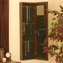 Load image into Gallery viewer, Wall Mount Jewelry Armoire Cabinet and Mirror in Oak Wood Finish