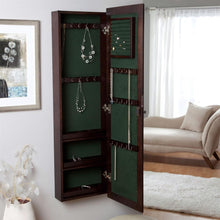 Load image into Gallery viewer, Wall Mounted Locking Jewelry Armoire Cabinet in Espresso Wood Finish