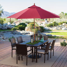 Load image into Gallery viewer, Commercial Grade 9-Ft Wood Market Umbrella with Burgundy Red Sunbrella Canopy