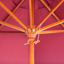 Load image into Gallery viewer, Commercial Grade 9-Ft Wood Market Umbrella with Burgundy Red Sunbrella Canopy