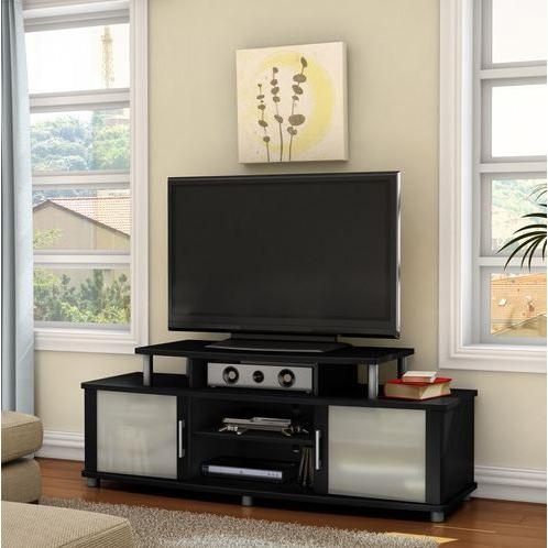 59-inch TV Stand in Pure Black Finish with Frosted Glass