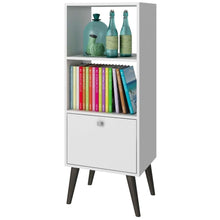 Load image into Gallery viewer, White Mid-Century Modern Style Bookcase with Storage Drawer