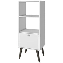 Load image into Gallery viewer, White Mid-Century Modern Style Bookcase with Storage Drawer