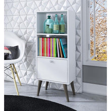 Load image into Gallery viewer, White Mid-Century Modern Style Bookcase with Storage Drawer