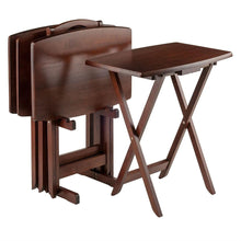 Load image into Gallery viewer, Set of 4 TV Tray Coffee Tables with Storage Rack in Walnut Wood Finish