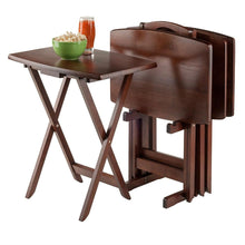 Load image into Gallery viewer, Set of 4 TV Tray Coffee Tables with Storage Rack in Walnut Wood Finish