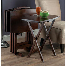 Load image into Gallery viewer, Set of 4 TV Tray Coffee Tables with Storage Rack in Walnut Wood Finish