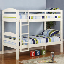 Load image into Gallery viewer, White Wood Twin over Twin Bunk Bed with Ladder and Guardrail