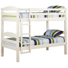 Load image into Gallery viewer, White Wood Twin over Twin Bunk Bed with Ladder and Guardrail