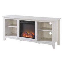 Load image into Gallery viewer, Whitewash 58-inch TV Stand Electric Fireplace Space Heater