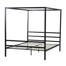 Load image into Gallery viewer, Queen size Heavy Duty Black Metal Canopy Bed Frame with Wood Slats