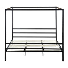 Load image into Gallery viewer, Queen size Heavy Duty Black Metal Canopy Bed Frame with Wood Slats