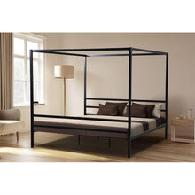 Load image into Gallery viewer, Queen size Heavy Duty Black Metal Canopy Bed Frame with Wood Slats
