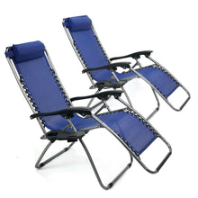 Load image into Gallery viewer, Set of 2 Navy Zero Gravity Reclining Lounge Beach Pool Outdoor Chair
