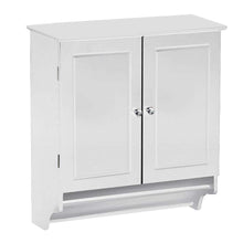 Load image into Gallery viewer, White Bathroom Wall Cabinet with Storage Shelf and Towel Bar