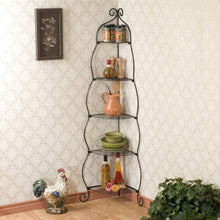 Load image into Gallery viewer, Corner Bakers Rack 5-Tier Shelves with Decorative Metal Scrollwork