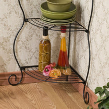 Load image into Gallery viewer, Corner Bakers Rack 5-Tier Shelves with Decorative Metal Scrollwork