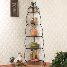 Load image into Gallery viewer, Corner Bakers Rack 5-Tier Shelves with Decorative Metal Scrollwork