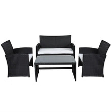 Load image into Gallery viewer, Black Resin Wicker 4-Piece Outdoor Patio Furniture Set with White Padded Seat Cushions
