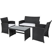 Load image into Gallery viewer, Black Resin Wicker 4-Piece Outdoor Patio Furniture Set with White Padded Seat Cushions