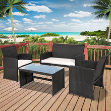 Load image into Gallery viewer, Black Resin Wicker 4-Piece Outdoor Patio Furniture Set with White Padded Seat Cushions